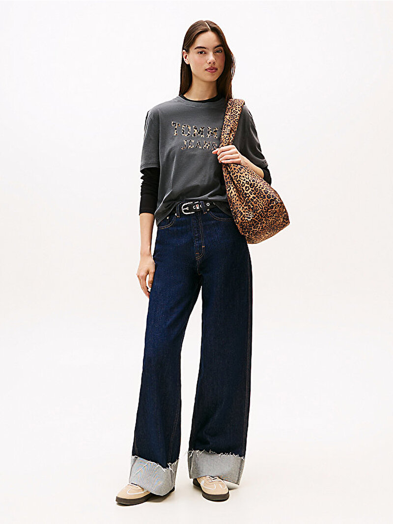 Kadın TJW Boxy Leopar Varsity T-shirt Siyah DW0DW21957BDS