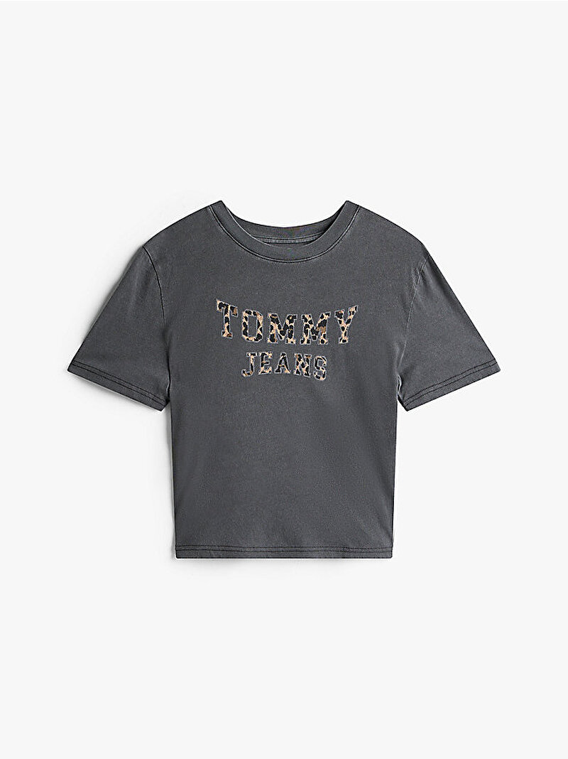 Kadın TJW Boxy Leopar Varsity T-shirt Siyah DW0DW21957BDS