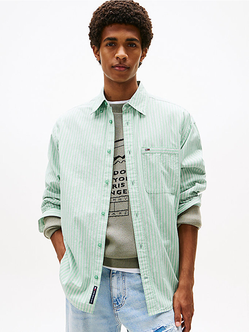 Erkek TJM Relax Poplin Patte Gömlek Yeşil DM0DM22022MAS