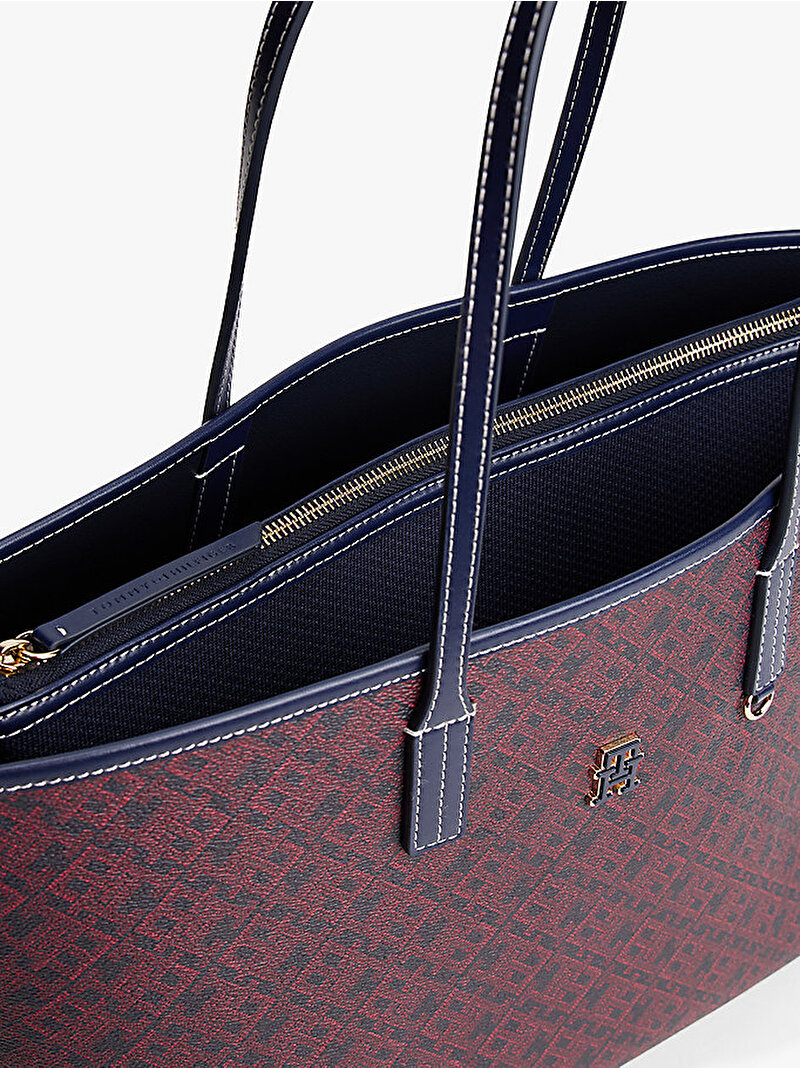 Kadın TH Monopoly Leather Tote Çanta Lacivert AW0AW17696DW6