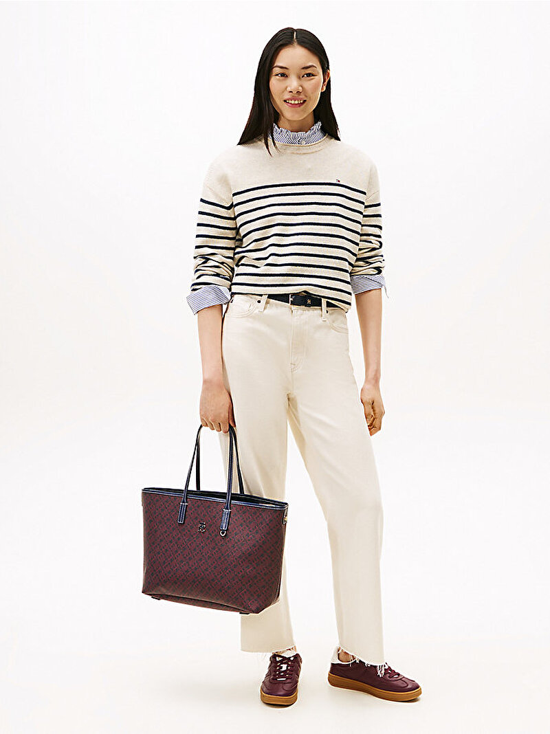 Kadın TH Monopoly Leather Tote Çanta Lacivert AW0AW17696DW6
