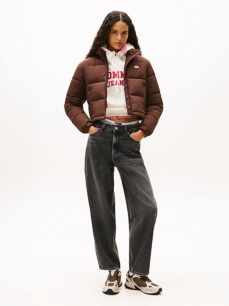 Kadın TJW Flag Back Crop Puffer Mont Kahverengi DW0DW21620GS7