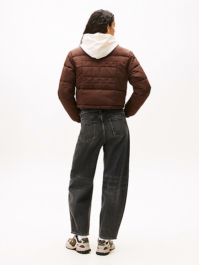 Kadın TJW Flag Back Crop Puffer Mont Kahverengi DW0DW21620GS7