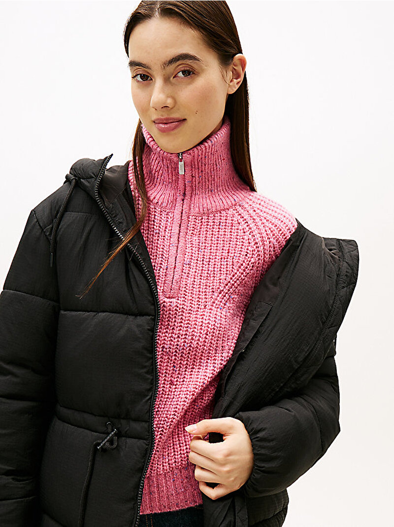 Kadın TJW Hooded Midi Puffer Mont Siyah DW0DW21626BDS