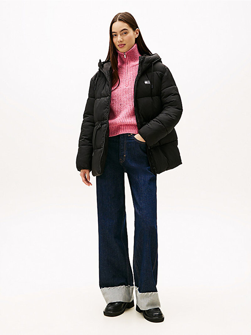 Kadın TJW Hooded Midi Puffer Mont Siyah DW0DW21626BDS