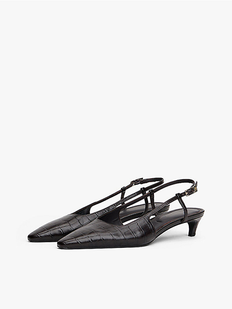 Kadın Croc Slingback Topuklu Ayakkabı Kahverengi FW0FW08990GR8