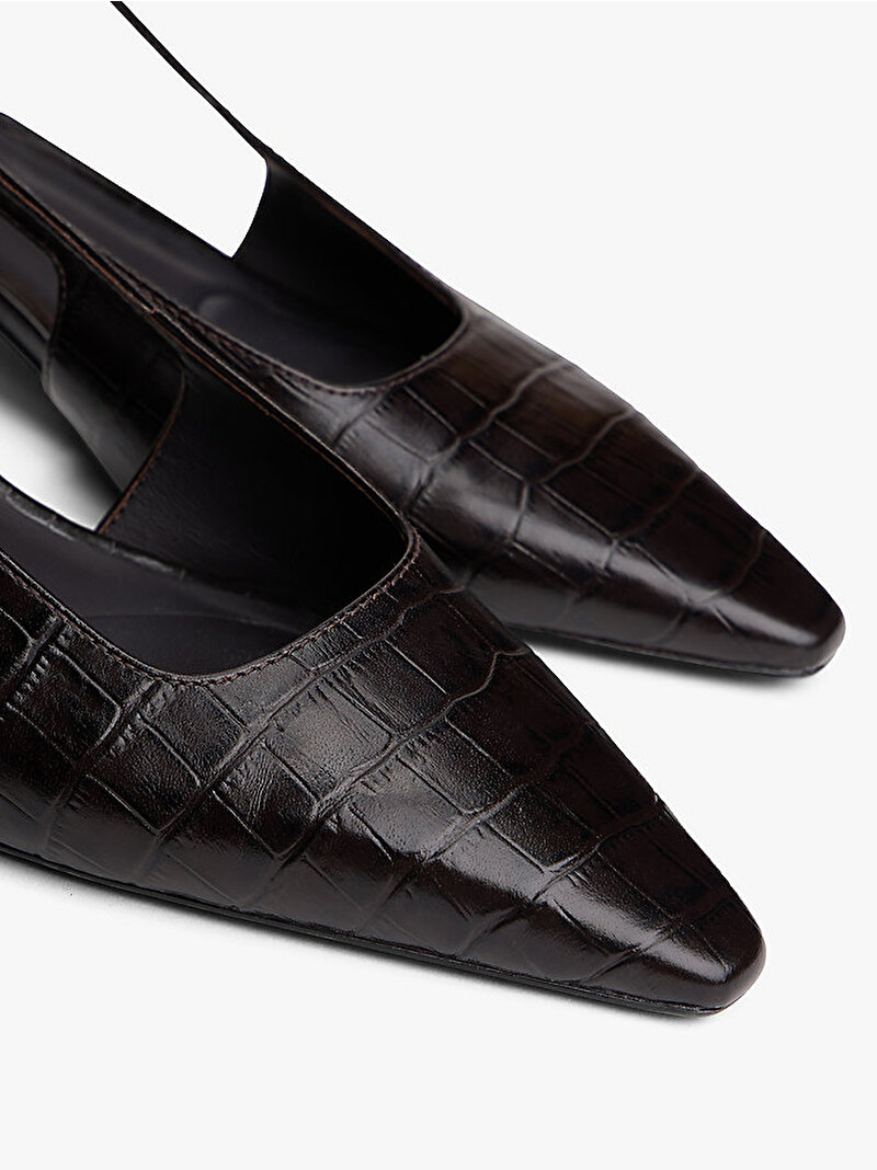 Kadın Croc Slingback Topuklu Ayakkabı Kahverengi FW0FW08990GR8