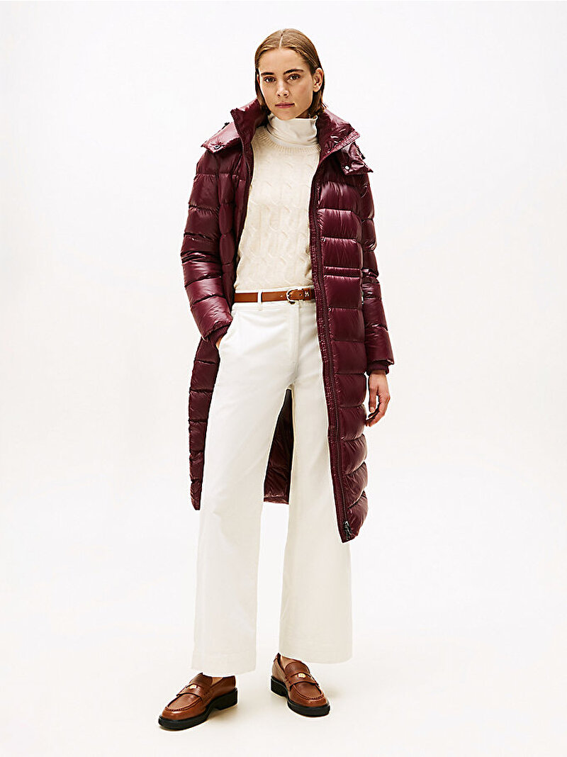 Kadın Gloss Down Waist Puffer Mont Kırmızı WW0WW47356XIH