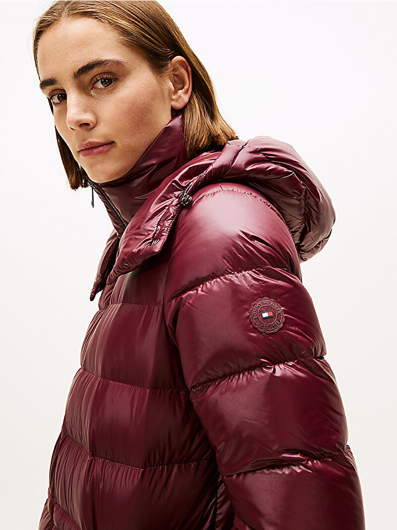 Kadın Gloss Down Waist Puffer Mont Kırmızı WW0WW47356XIH