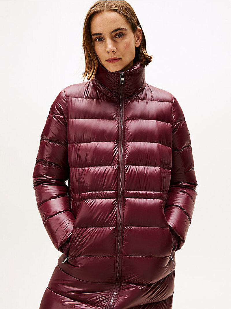 Kadın Gloss Down Waist Puffer Mont Kırmızı WW0WW47356XIH