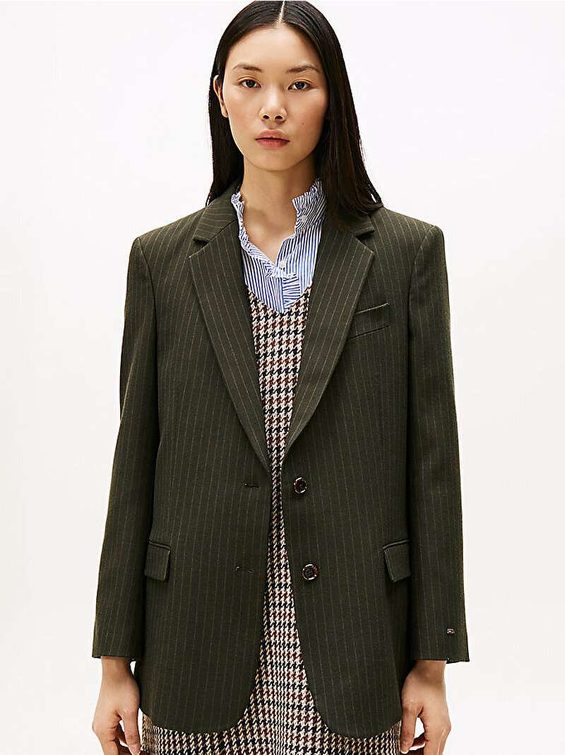 Kadın Pinstripe Relaxed Blazer Yeşil WW0WW482620CG