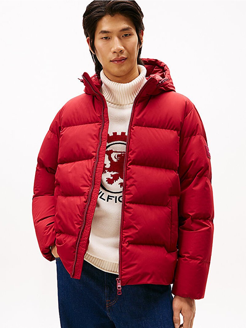 Erkek Down Hooded Puffer Mont Kırmızı MW0MW40616XIT