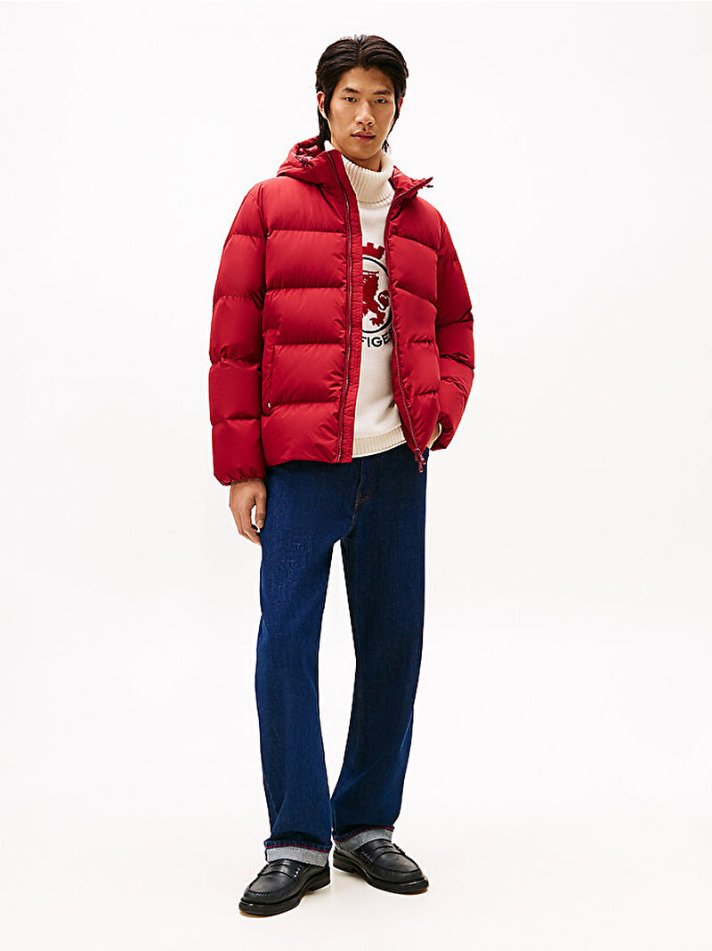 Erkek Down Hooded Puffer Mont Kırmızı MW0MW40616XIT