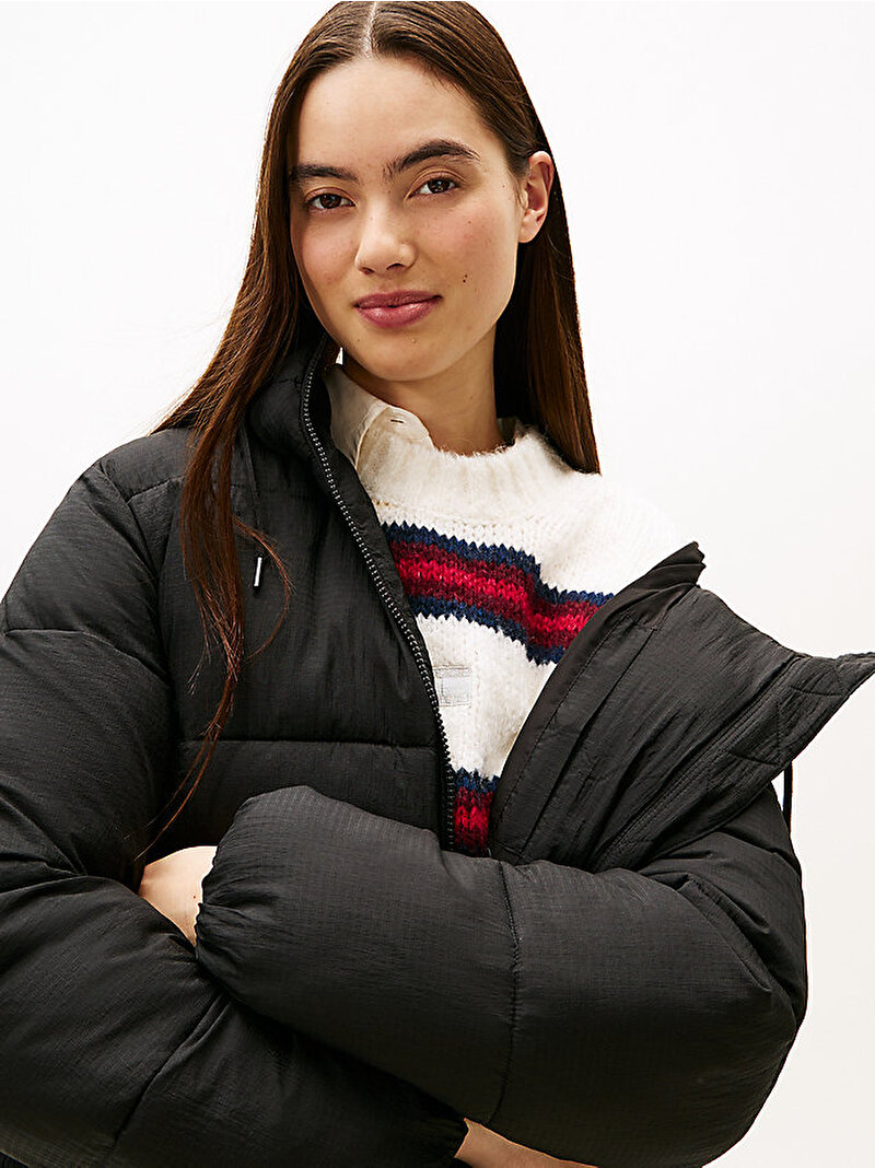 Kadın TJW Hooded Puffer Mont Siyah DW0DW21625BDS
