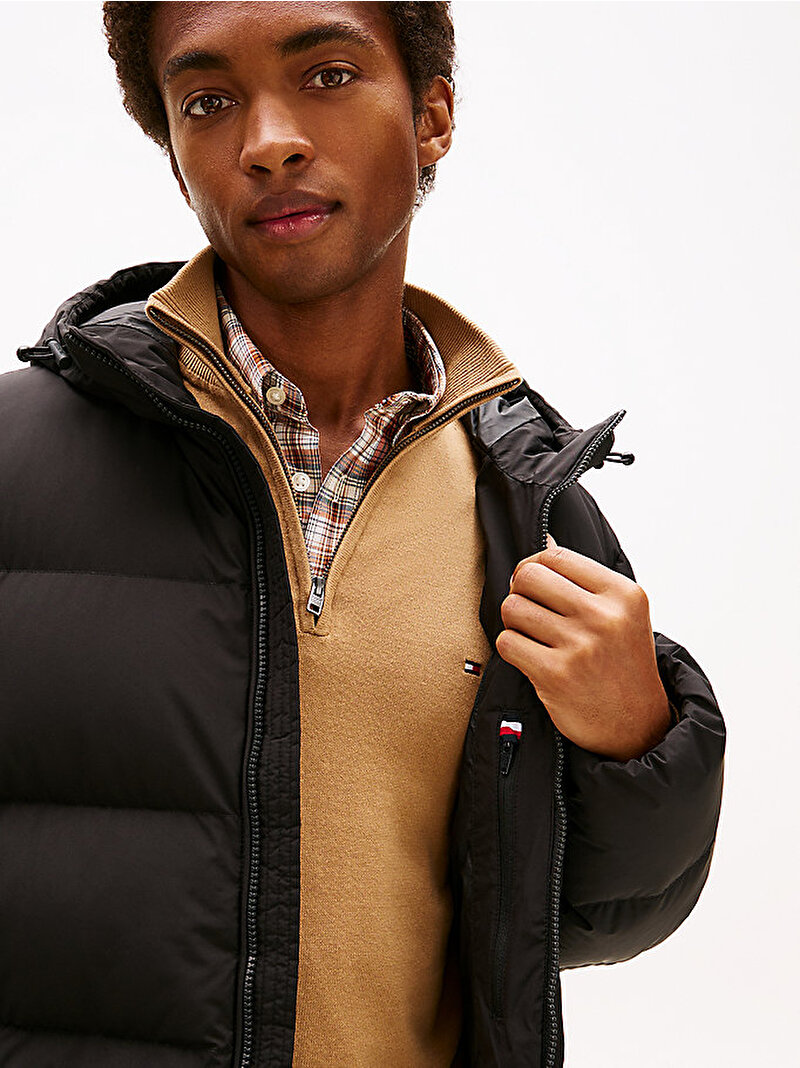 Erkek Down Hooded Puffer Mont Siyah MW0MW40616BDS
