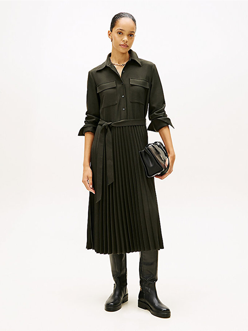 Kadın Flannel Touch Pleated Elbise Yeşil WW0WW46582PLI