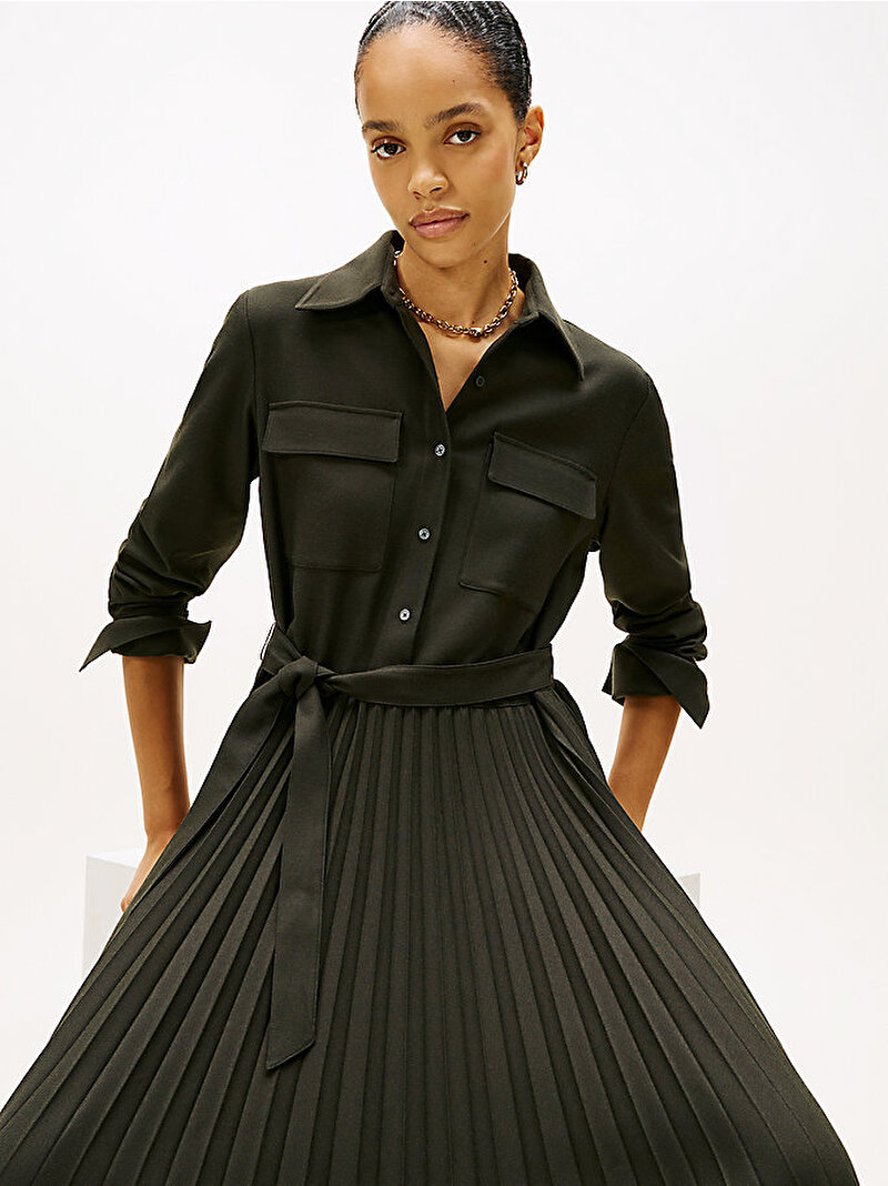 Kadın Flannel Touch Pleated Elbise Yeşil WW0WW46582PLI