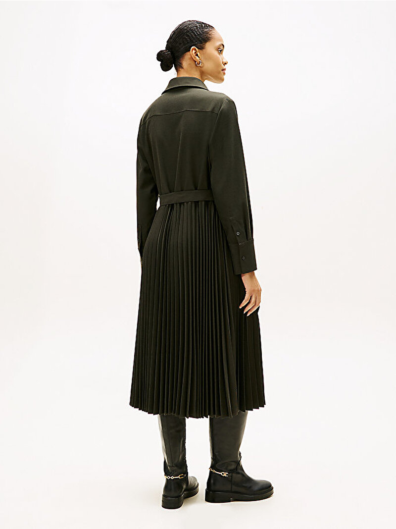 Kadın Flannel Touch Pleated Elbise Yeşil WW0WW46582PLI