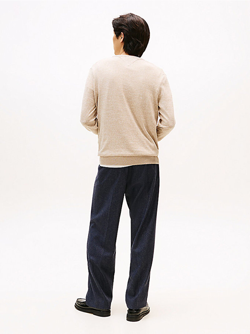 Erkek Cotton Linen Crew Kazak Bej  MW0MW38603AFE
