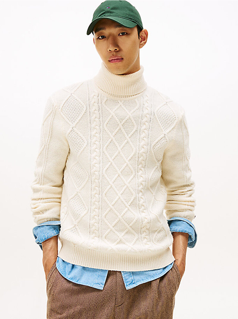 Erkek Cable Roll Kazak Beyaz  MW0MW40914Z00