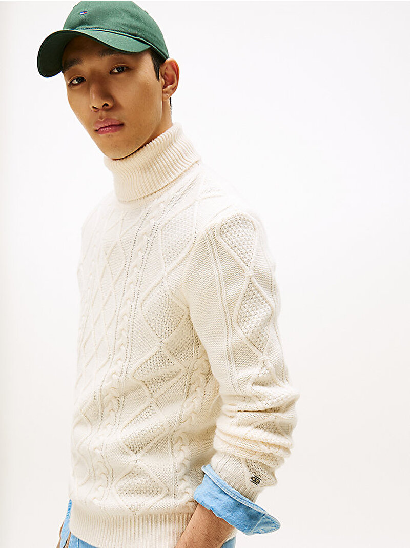 Erkek Cable Roll Kazak Beyaz  MW0MW40914Z00