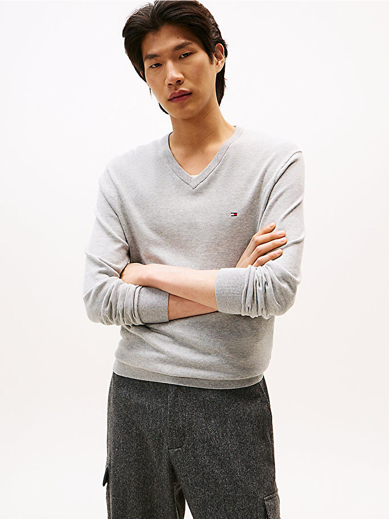 Erkek Essential Cotton Kazak Gri MW0MW14745P01