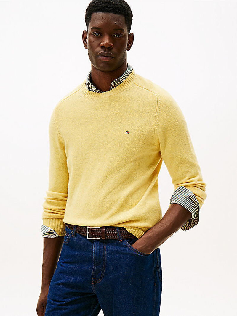 Erkek Lambswool Crew Neck Kazak Sarı MW0MW36535ZPY