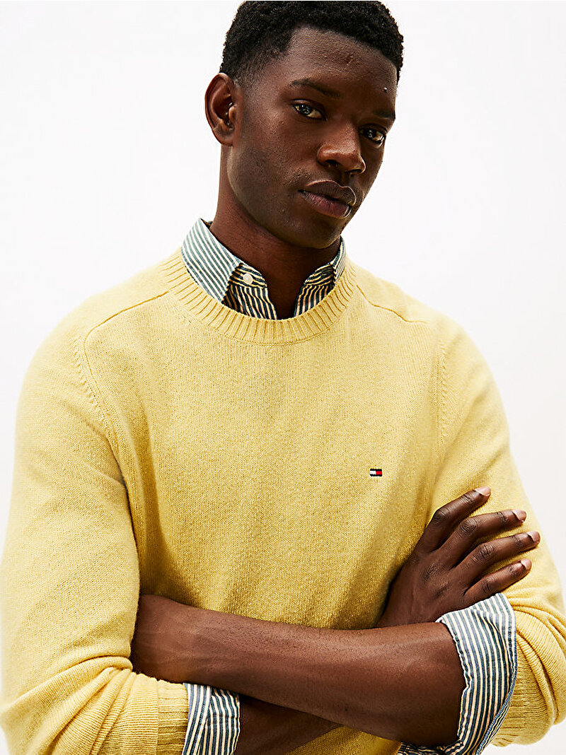 Erkek Lambswool Crew Neck Kazak Sarı MW0MW36535ZPY