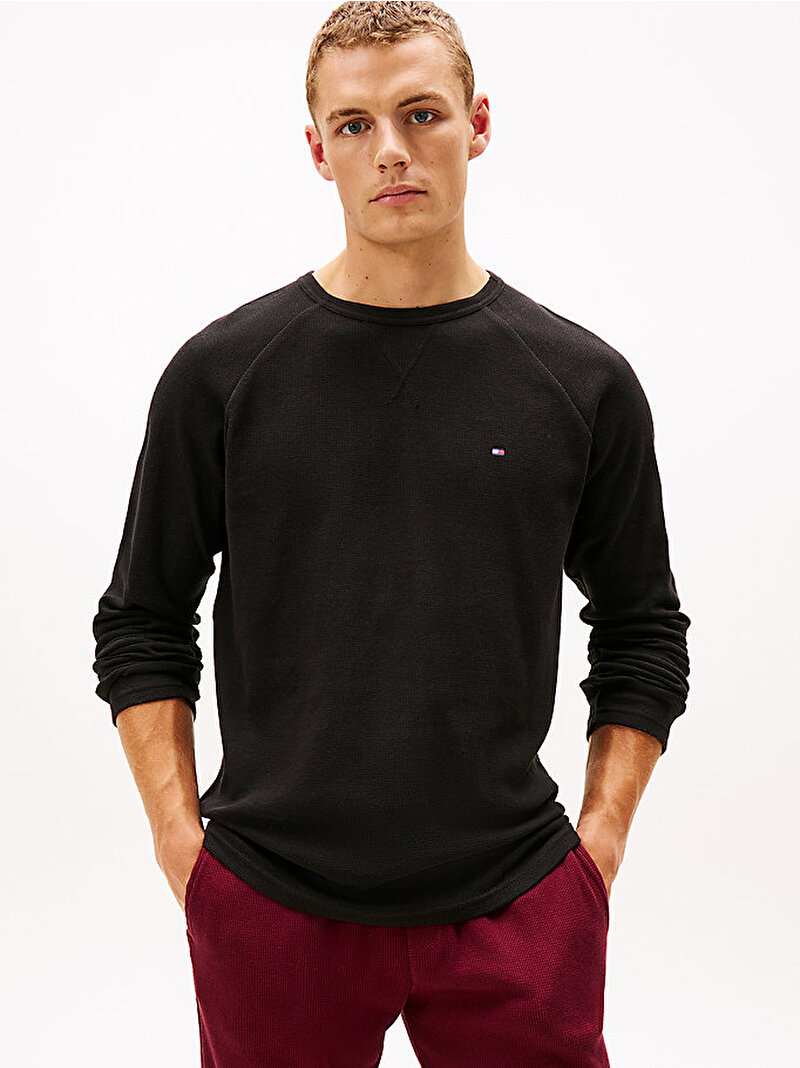 Erkek Waffle Uzun Kollu T-shirt Siyah UM0UM03816BDS