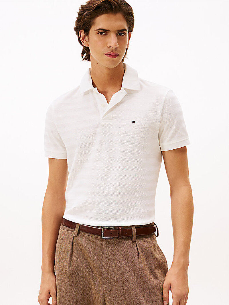 Erkek Herringbone Regular Polo T-shirt Ekru MW0MW40293YBL