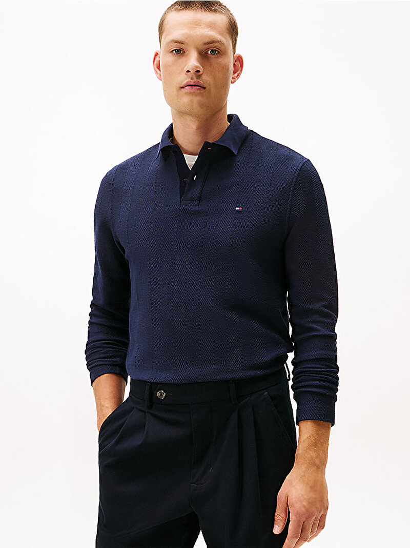 Erkek Herringbone Regular Polo T-shirt Lacivert MW0MW40292DW5