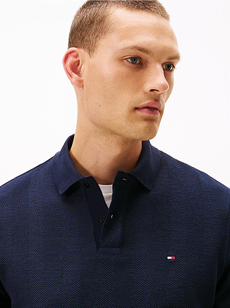 Erkek Herringbone Regular Polo T-shirt Lacivert MW0MW40292DW5