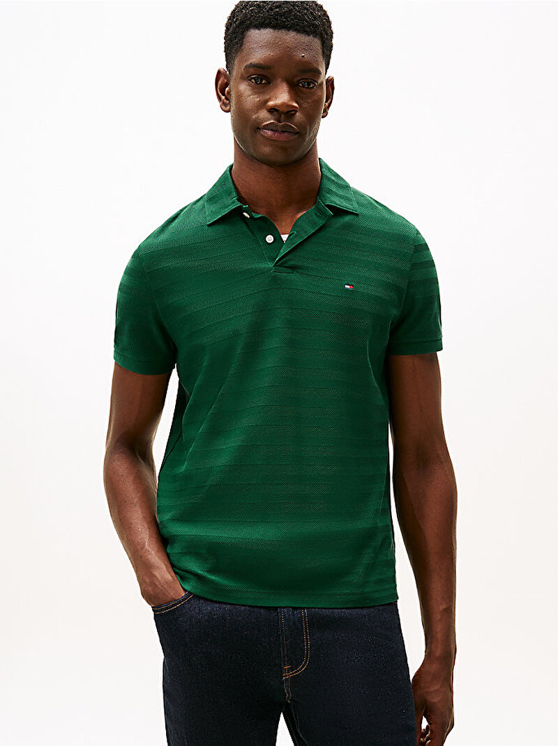 Erkek Herringbone Regular Polo T-shirt Yeşil MW0MW40293L6K