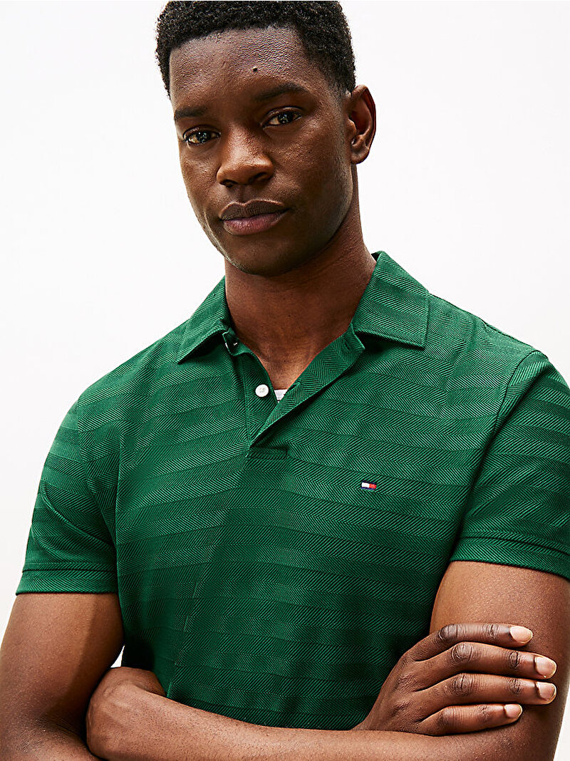 Erkek Herringbone Regular Polo T-shirt Yeşil MW0MW40293L6K