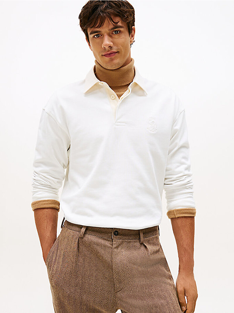 Erkek Peached Crest Solid Sweatshirt Ekru MW0MW40866YBL