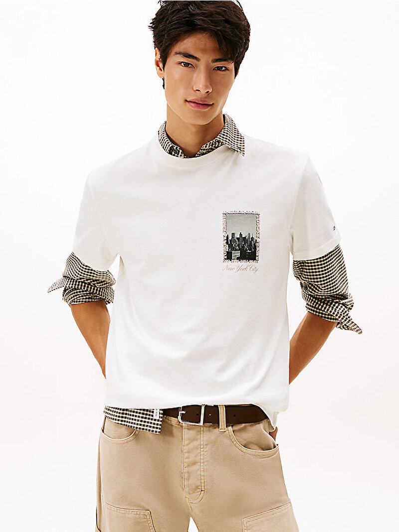 Erkek TJM Regular Photo T-shirt Ekru DM0DM22128YBL