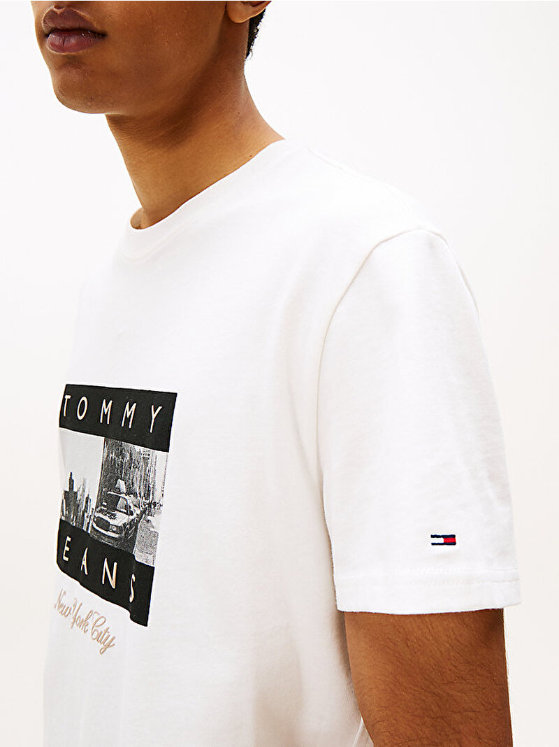 Erkek TJM Regular Photo Flag T-shirt Ekru DM0DM22464YBL