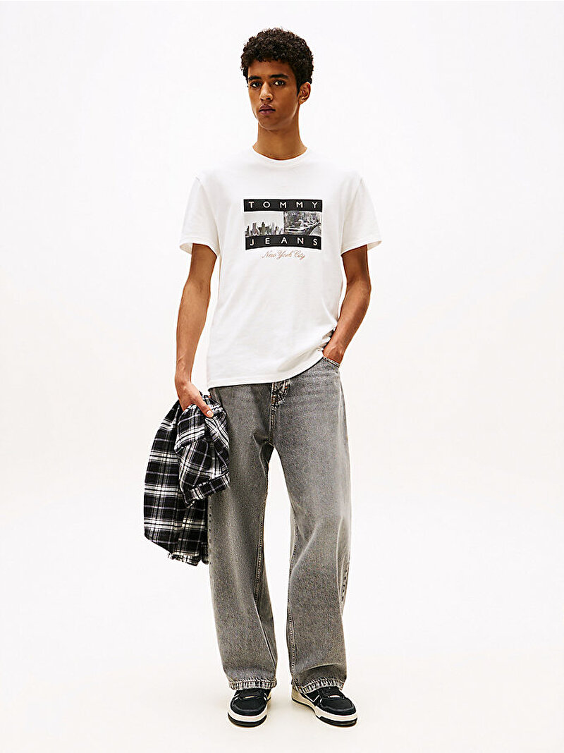 Erkek TJM Regular Photo Flag T-shirt Ekru DM0DM22464YBL