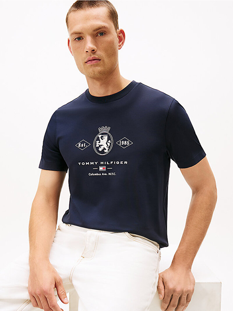 Erkek Diamond Crest Graphic T-shirt Lacivert MW0MW40020DW5