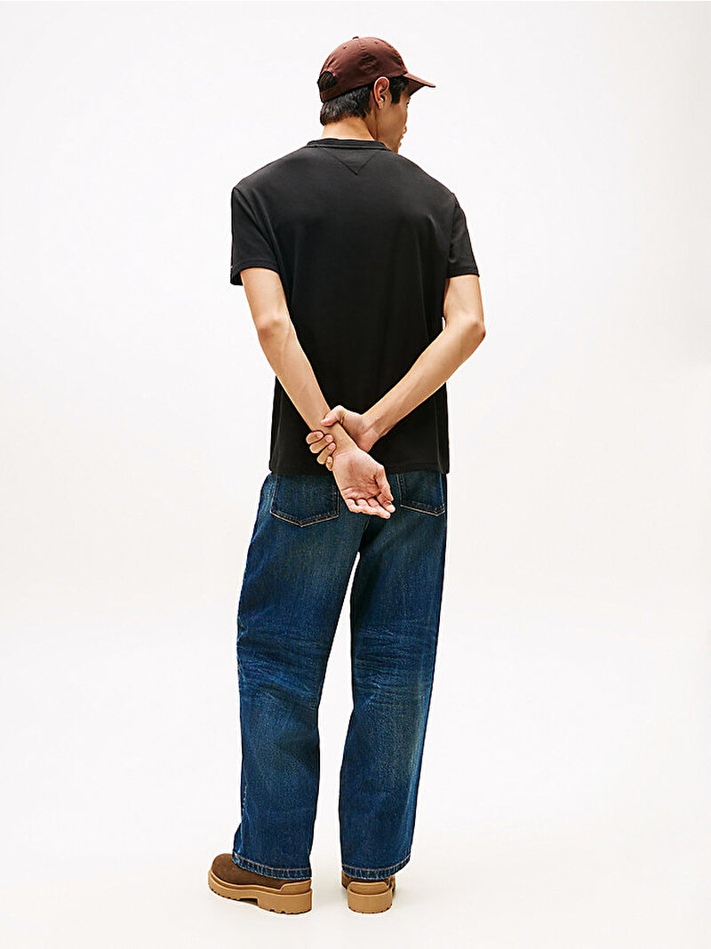 Erkek TJM Regular Photo Flag T-shirt Siyah DM0DM22464BDS