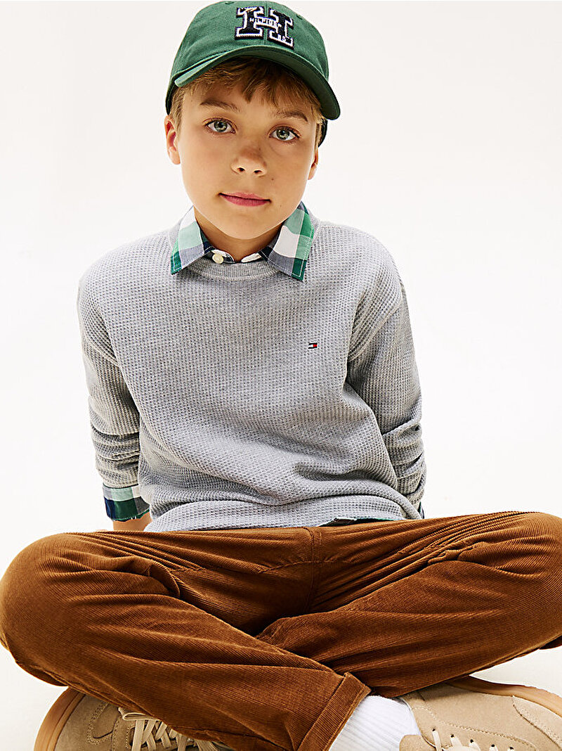 Erkek Çocuk Textured Waffle Uzun Kollu T-shirt Gri KB0KB10179P09