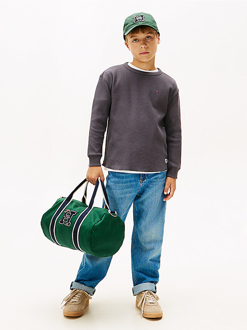 Erkek Çocuk Textured Waffle Uzun Kollu T-shirt Siyah KB0KB10179PT2