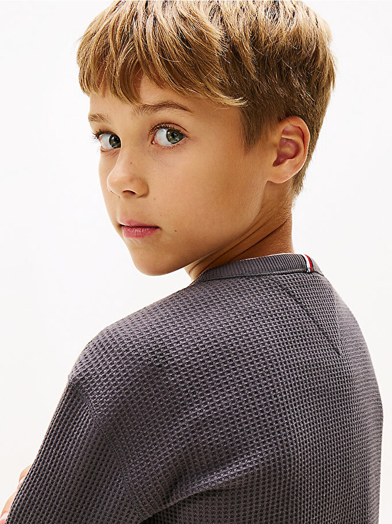 Erkek Çocuk Textured Waffle Uzun Kollu T-shirt Siyah KB0KB10179PT2