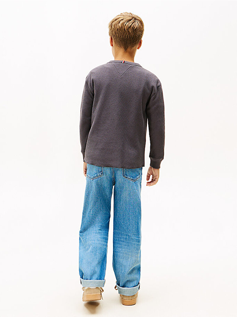 Erkek Çocuk Textured Waffle Uzun Kollu T-shirt Siyah KB0KB10179PT2