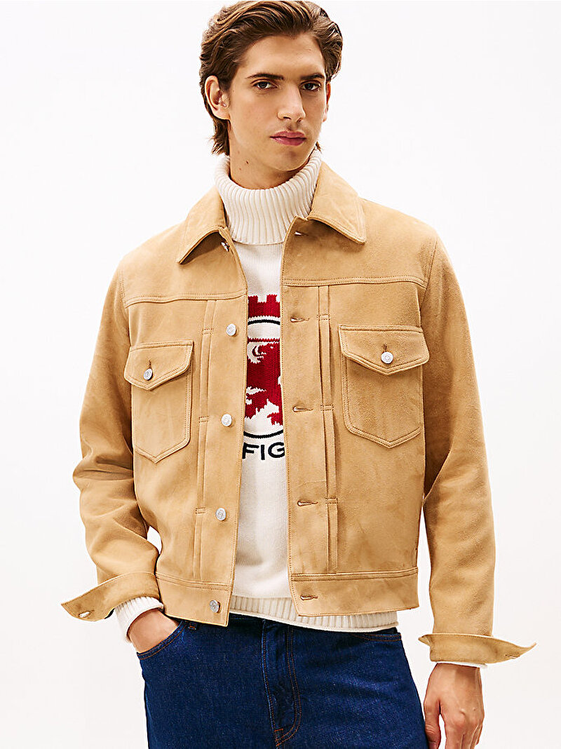 Erkek Suede Trucker Ceket Bej  MW0MW40643GV7