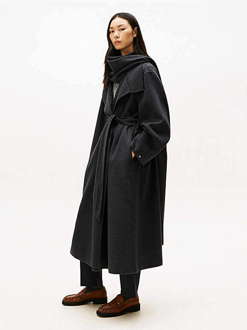 Kadın Wool Relax Atkılı Kaban Gri WW0WW46551P4E