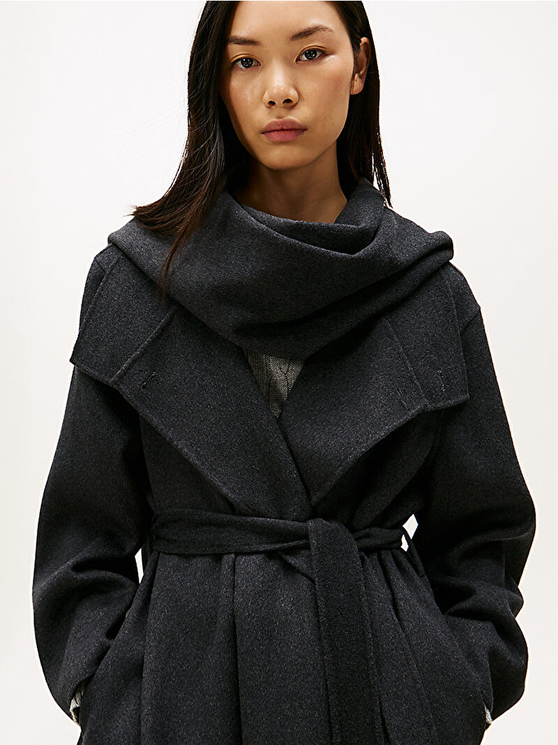 Kadın Wool Relax Atkılı Kaban Gri WW0WW46551P4E