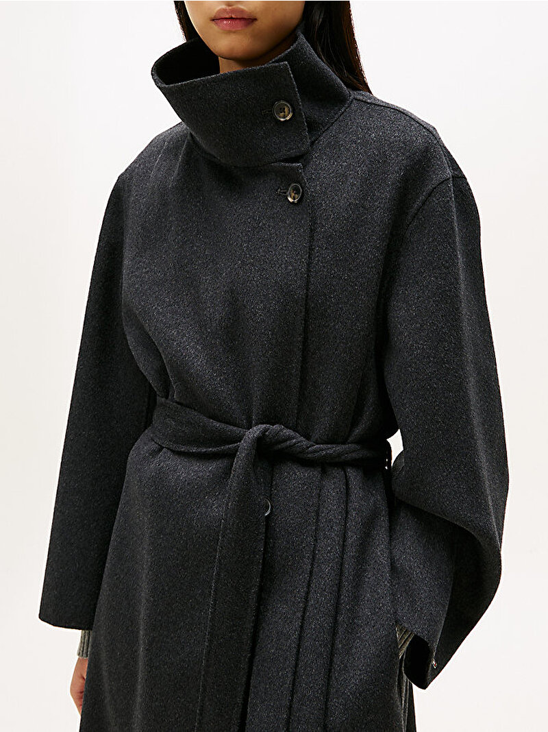 Kadın Wool Relax Atkılı Kaban Gri WW0WW46551P4E