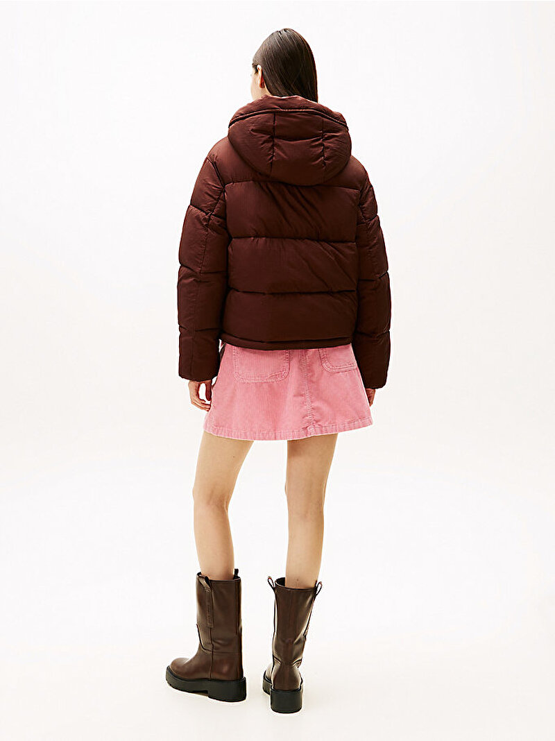 Kadın TJW Hooded Puffer Mont Kahverengi DW0DW21625GS7