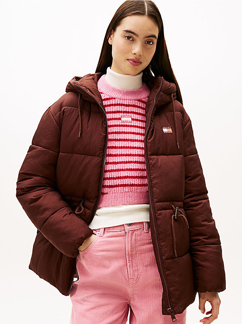 Kadın TJW Hooded Midi Puffer Mont Kahverengi DW0DW21626GS7